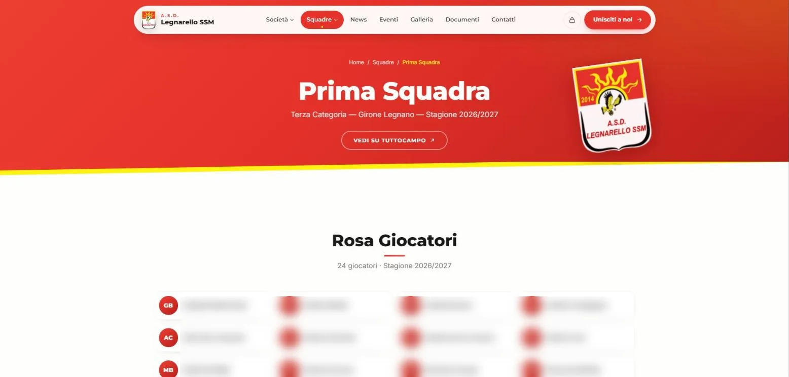 Pagina della Prima Squadra